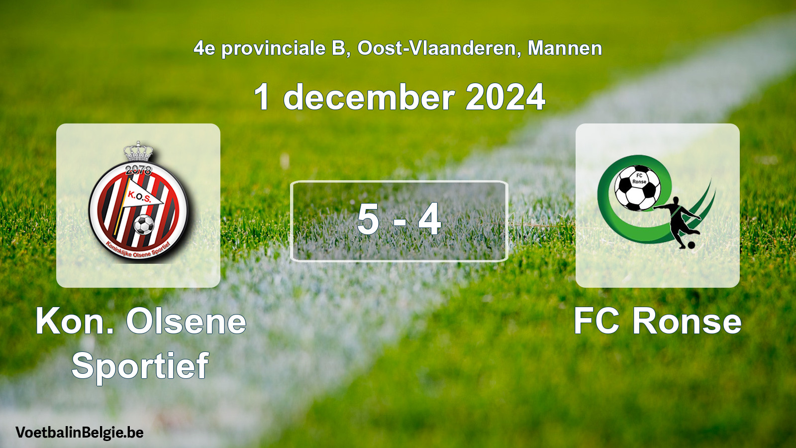 Gespieltes Spiel männer-Fußball: Kon. Olsene Sportief - FC Ronse 5 - 4 (1 Dezember 2024)