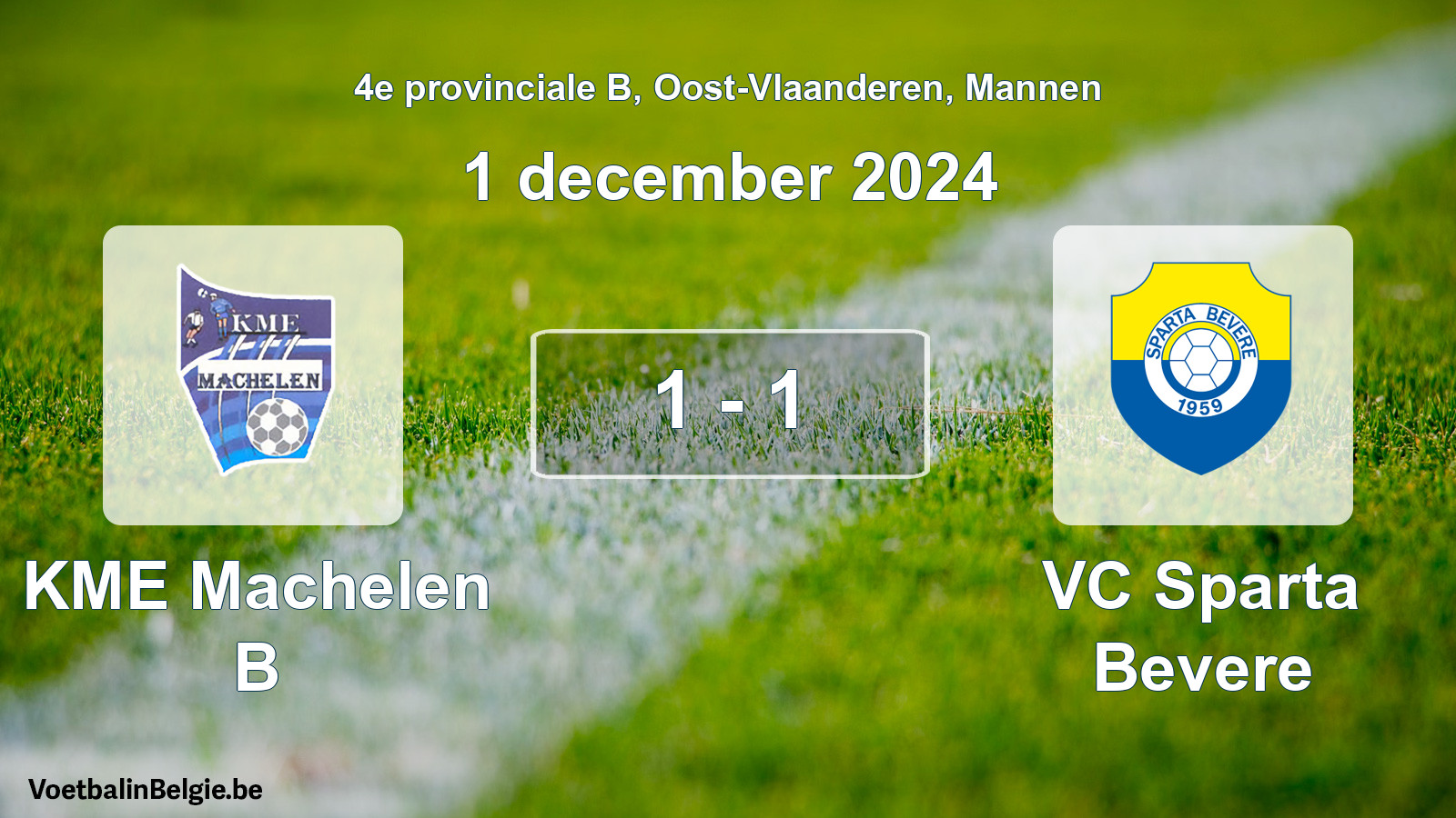 Gespeelde wedstrijd mannenvoetbal: KME Machelen B - VC Sparta Bevere 1 - 1 (1 december 2024)