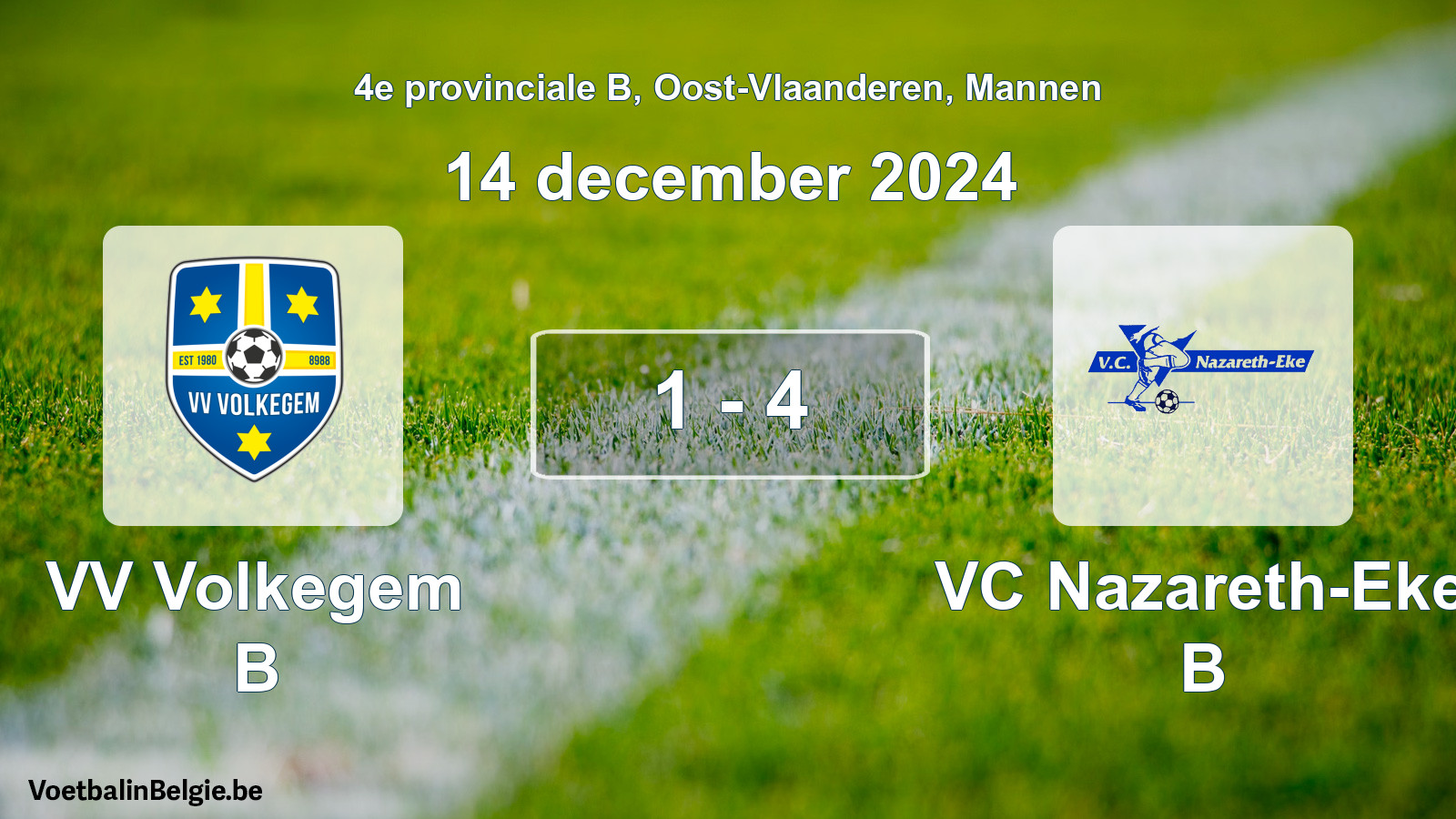 Gespeelde wedstrijd mannenvoetbal: VV Volkegem B - VC Nazareth-Eke B 1 - 4 (14 december 2024)