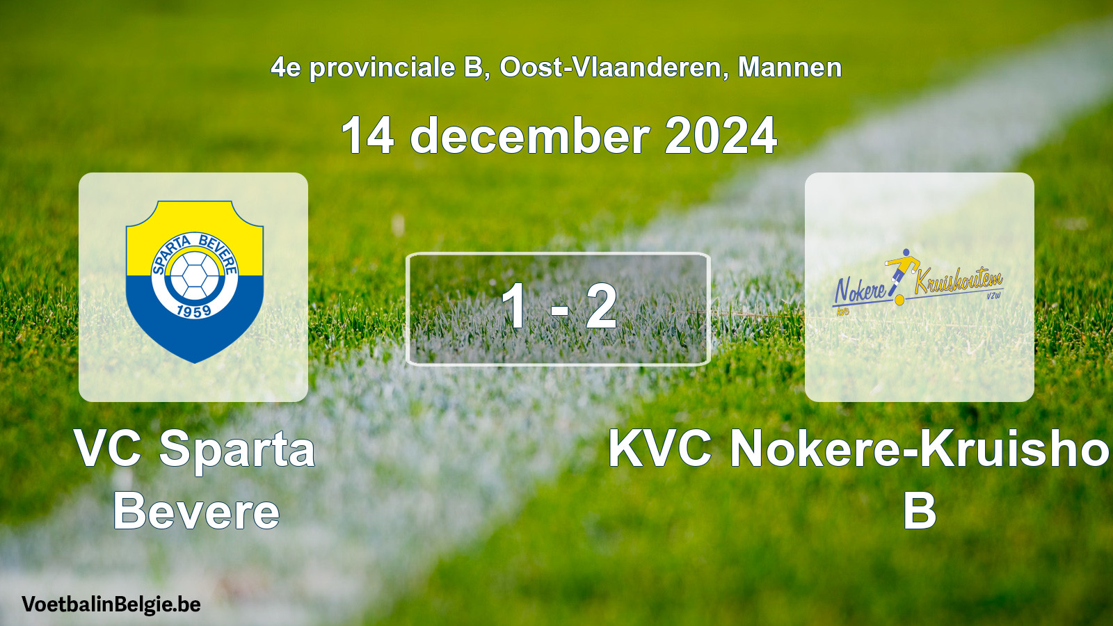 Gespeelde wedstrijd mannenvoetbal: VC Sparta Bevere - KVC Nokere-Kruishoutem B 1 - 2 (14 december 2024)