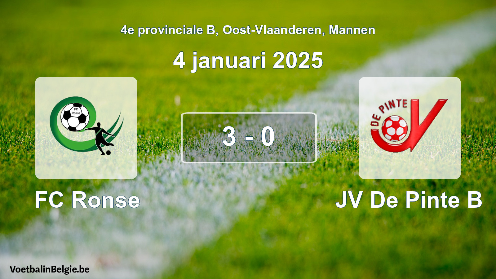 Gespeelde wedstrijd mannenvoetbal: FC Ronse - JV De Pinte B 3 - 0 (4 januari 2025)