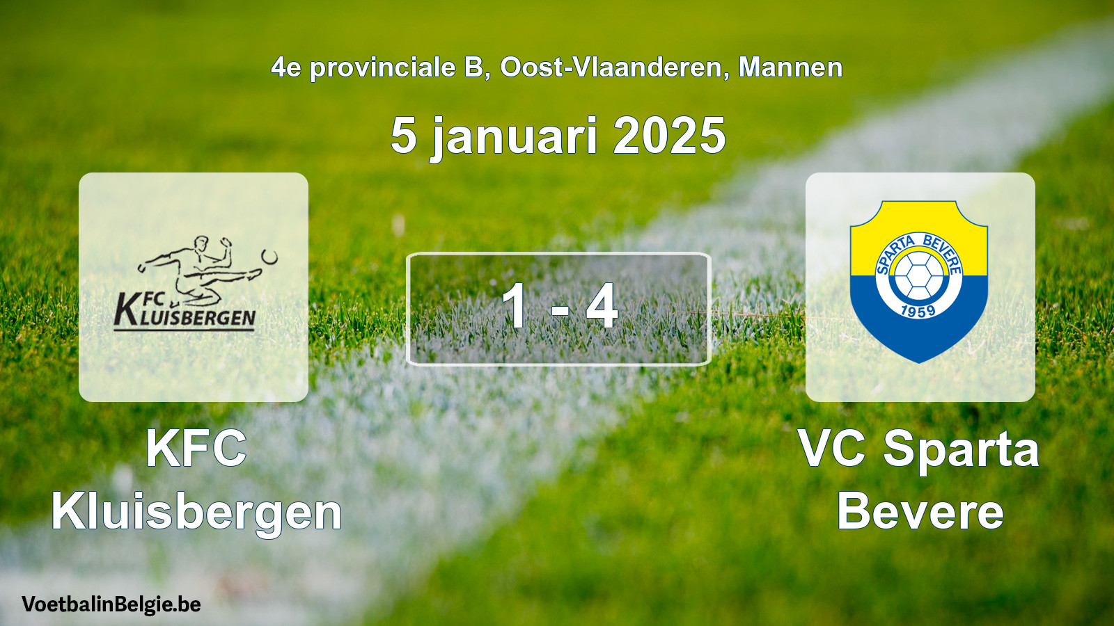Gespeelde wedstrijd mannenvoetbal: KFC Kluisbergen - VC Sparta Bevere 1 - 4 (5 januari 2025)