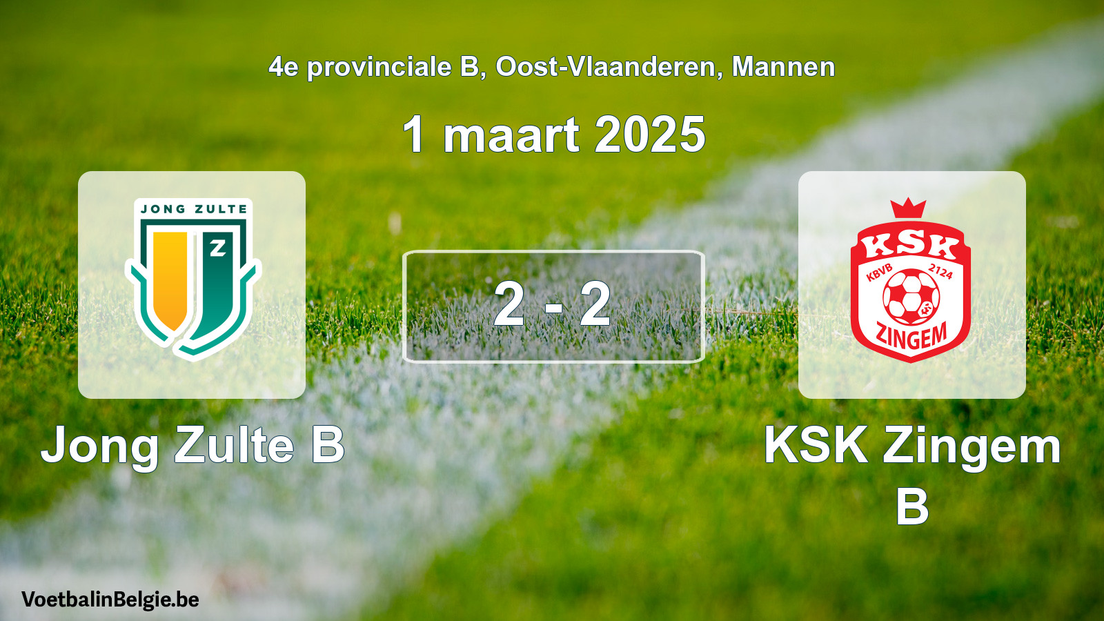 Gespeelde wedstrijd mannenvoetbal: Jong Zulte B - KSK Zingem B 2 - 2 (1 maart 2025)