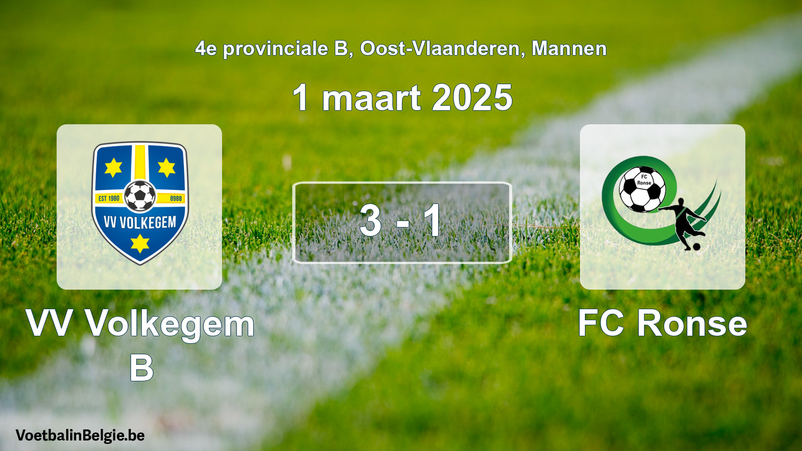 Played match men football: VV Volkegem B - FC Ronse 3 - 1 (1 March 2025)