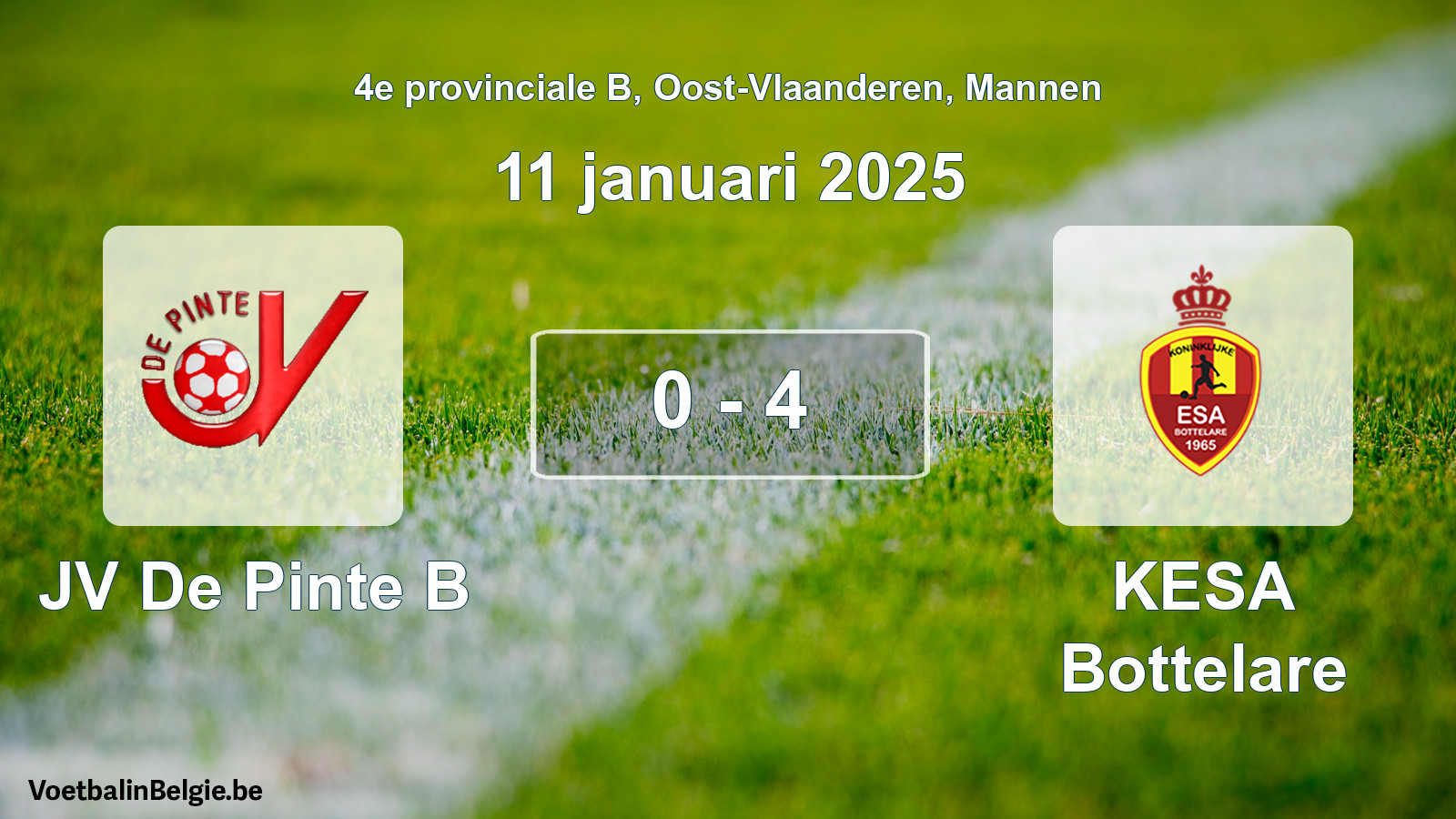 Gespeelde wedstrijd mannenvoetbal: JV De Pinte B - KESA Bottelare 0 - 4 (11 januari 2025)