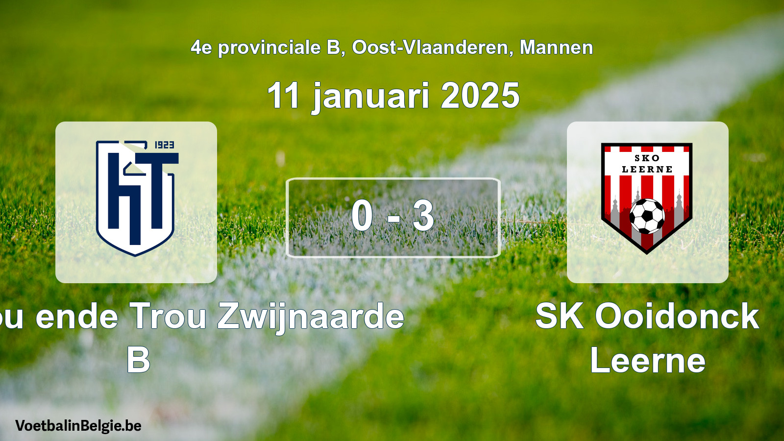 Gespeelde wedstrijd mannenvoetbal: KVV Hou ende Trou Zwijnaarde B - SK Ooidonck Leerne 0 - 3 (11 januari 2025)