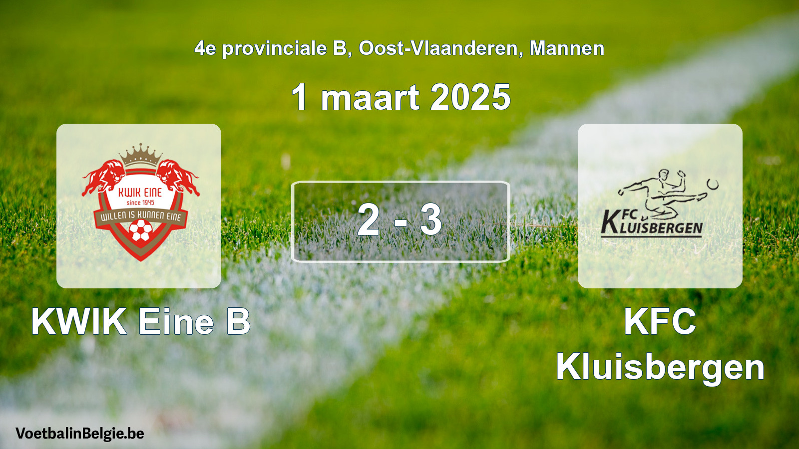 Gespeelde wedstrijd mannenvoetbal: KWIK Eine B - KFC Kluisbergen 2 - 3 (1 maart 2025)