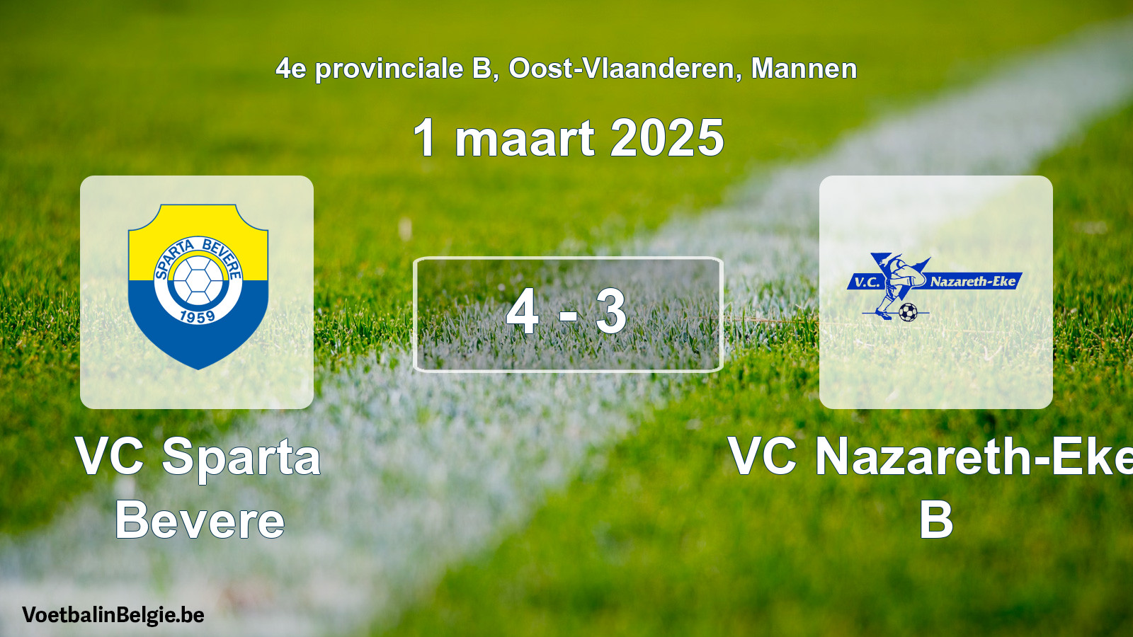 Gespeelde wedstrijd mannenvoetbal: VC Sparta Bevere - VC Nazareth-Eke B 4 - 3 (1 maart 2025)