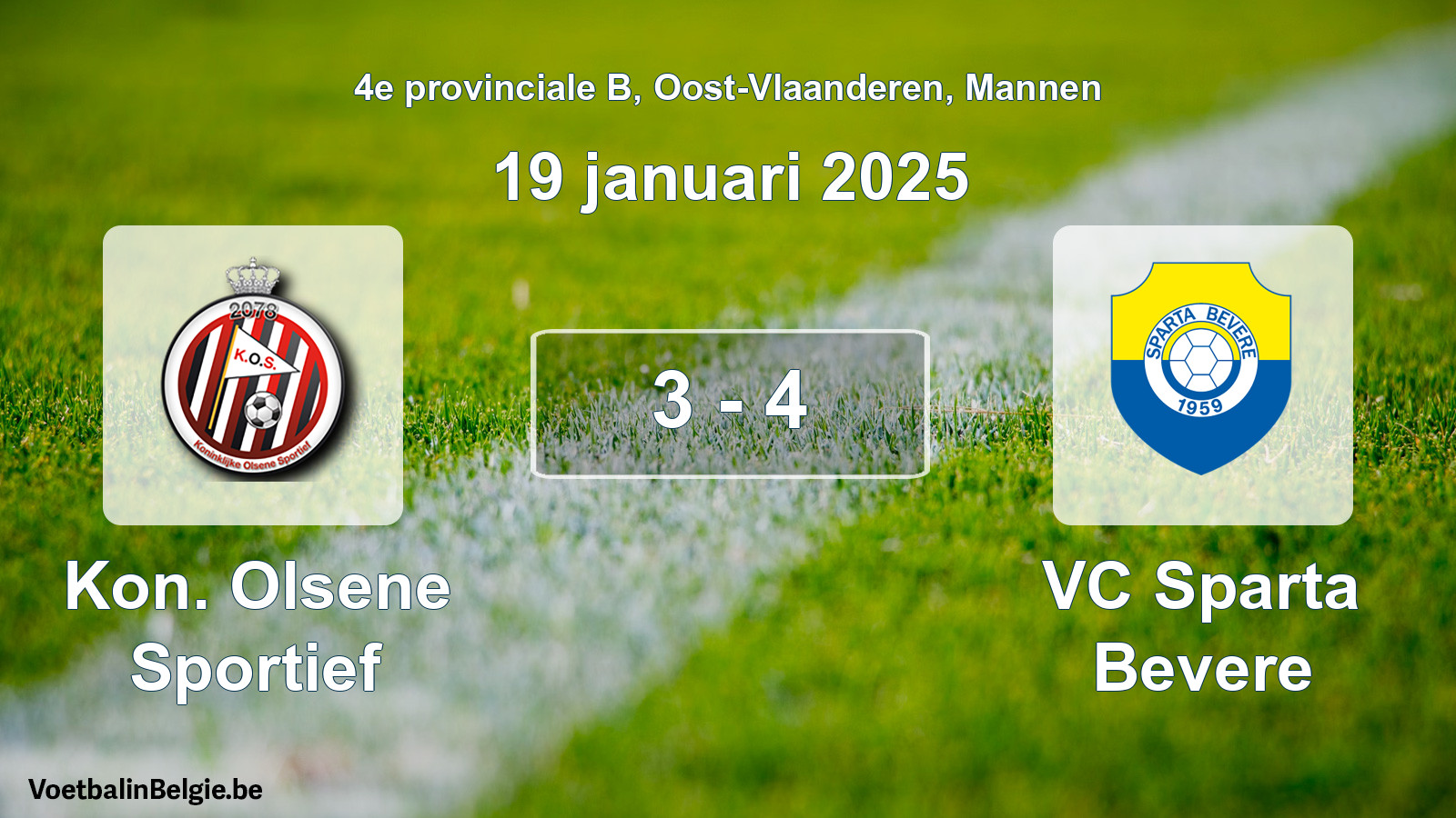 Gespeelde wedstrijd mannenvoetbal: Kon. Olsene Sportief - VC Sparta Bevere 3 - 4 (19 januari 2025)