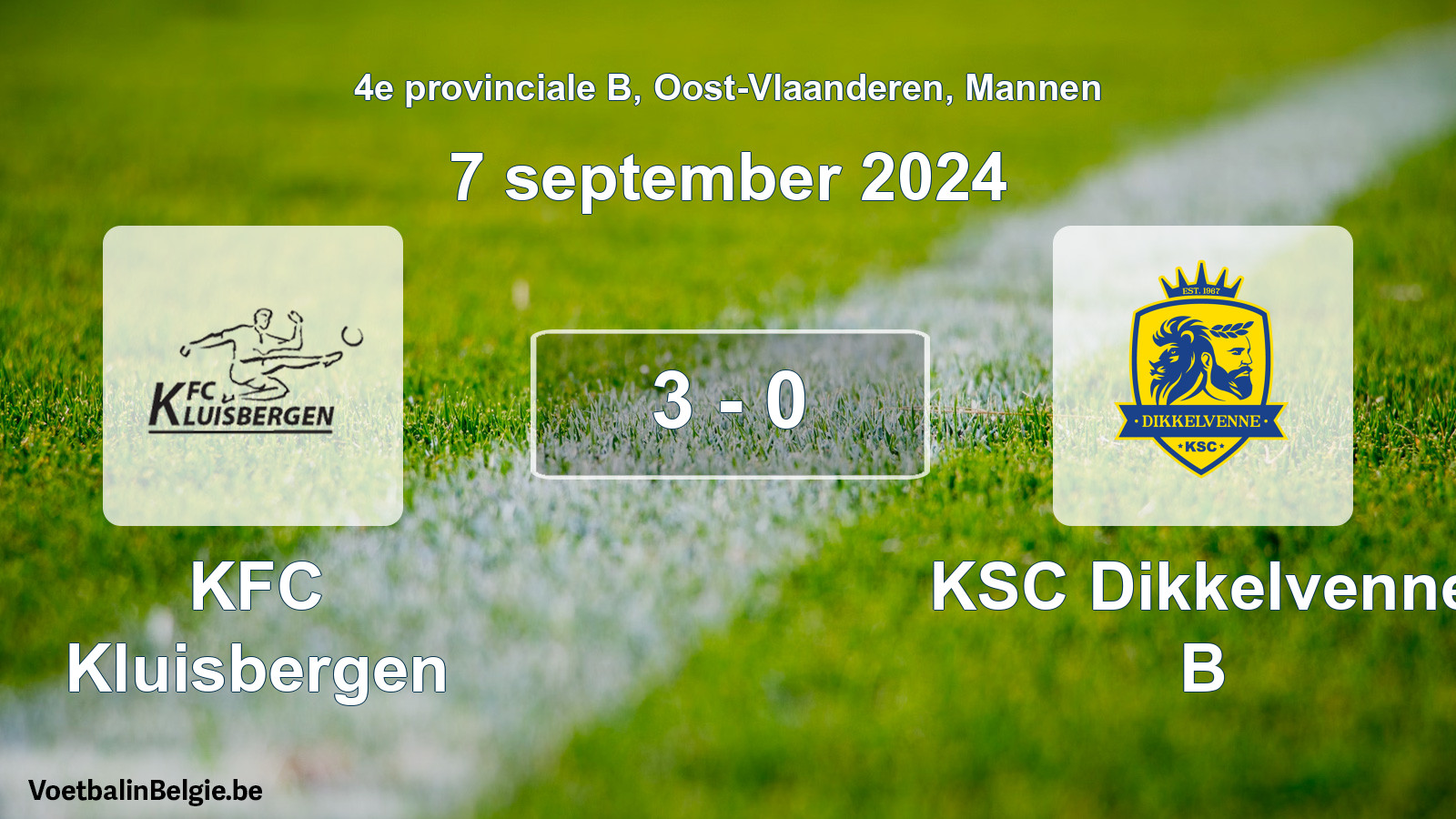 Gespeelde wedstrijd mannenvoetbal: KFC Kluisbergen - KSC Dikkelvenne B 3 - 0 (7 september 2024)