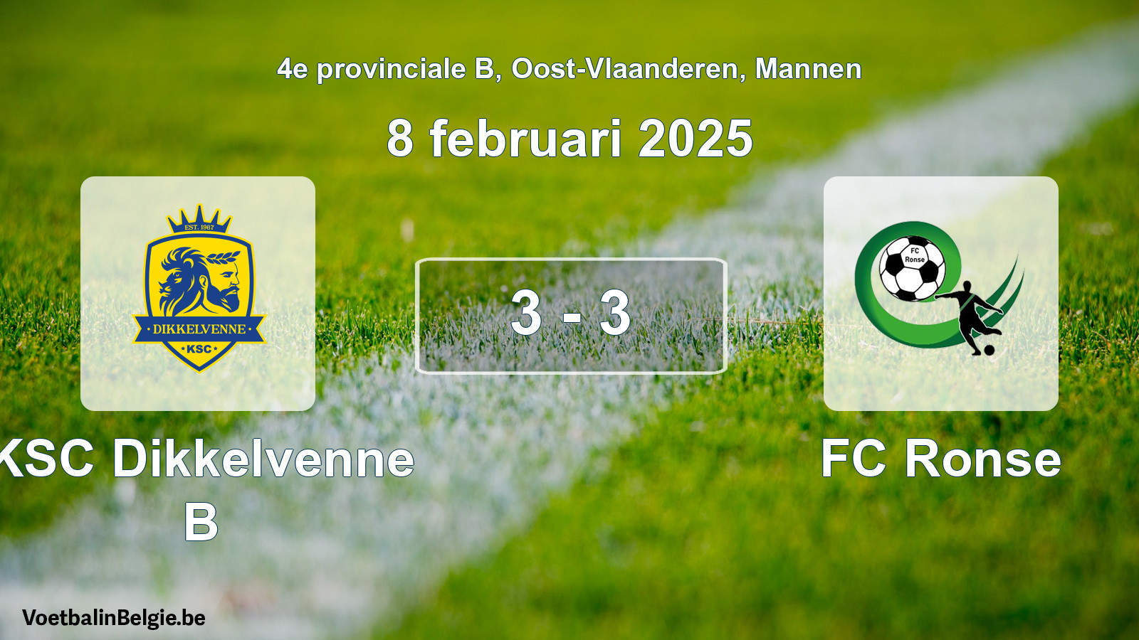 Gespeelde wedstrijd mannenvoetbal: KSC Dikkelvenne B - FC Ronse 3 - 3 (8 februari 2025)