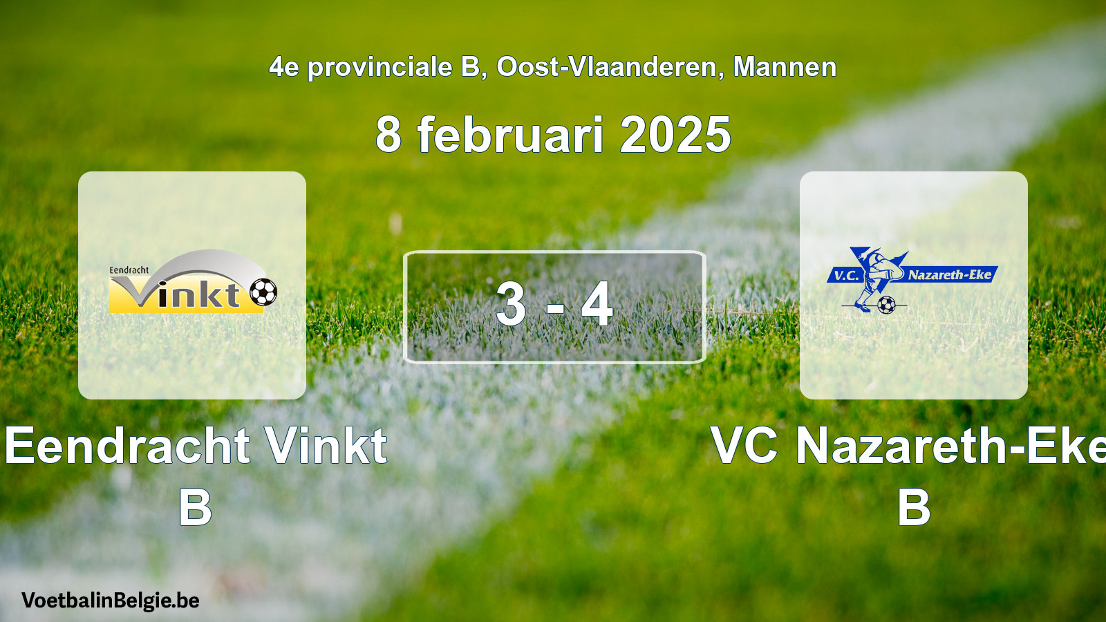 Gespeelde wedstrijd mannenvoetbal: Eendracht Vinkt B - VC Nazareth-Eke B 3 - 4 (8 februari 2025)
