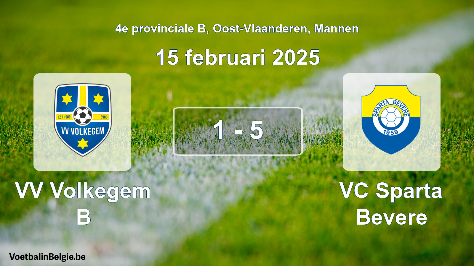 Gespeelde wedstrijd mannenvoetbal: VV Volkegem B - VC Sparta Bevere 1 - 5 (15 februari 2025)