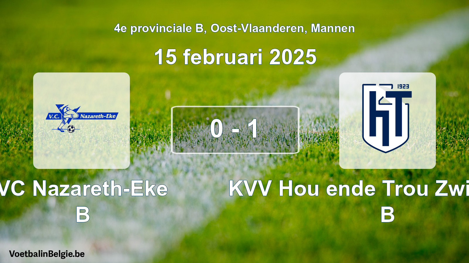 Gespeelde wedstrijd mannenvoetbal: VC Nazareth-Eke B - KVV Hou ende Trou Zwijnaarde B 0 - 1 (15 februari 2025)