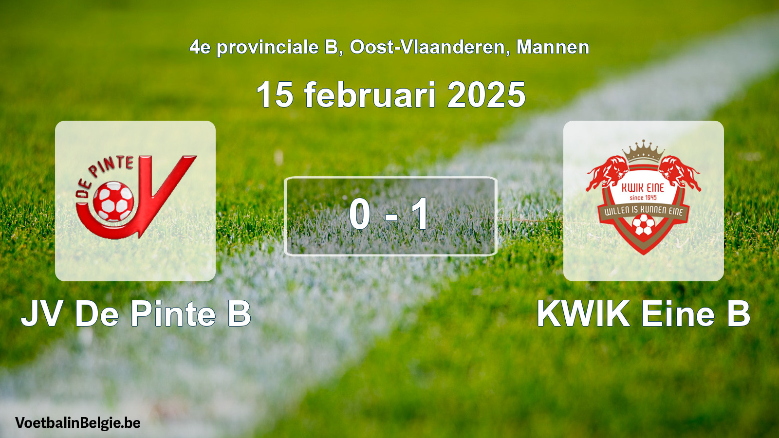 Gespeelde wedstrijd mannenvoetbal: JV De Pinte B - KWIK Eine B 0 - 1 (15 februari 2025)