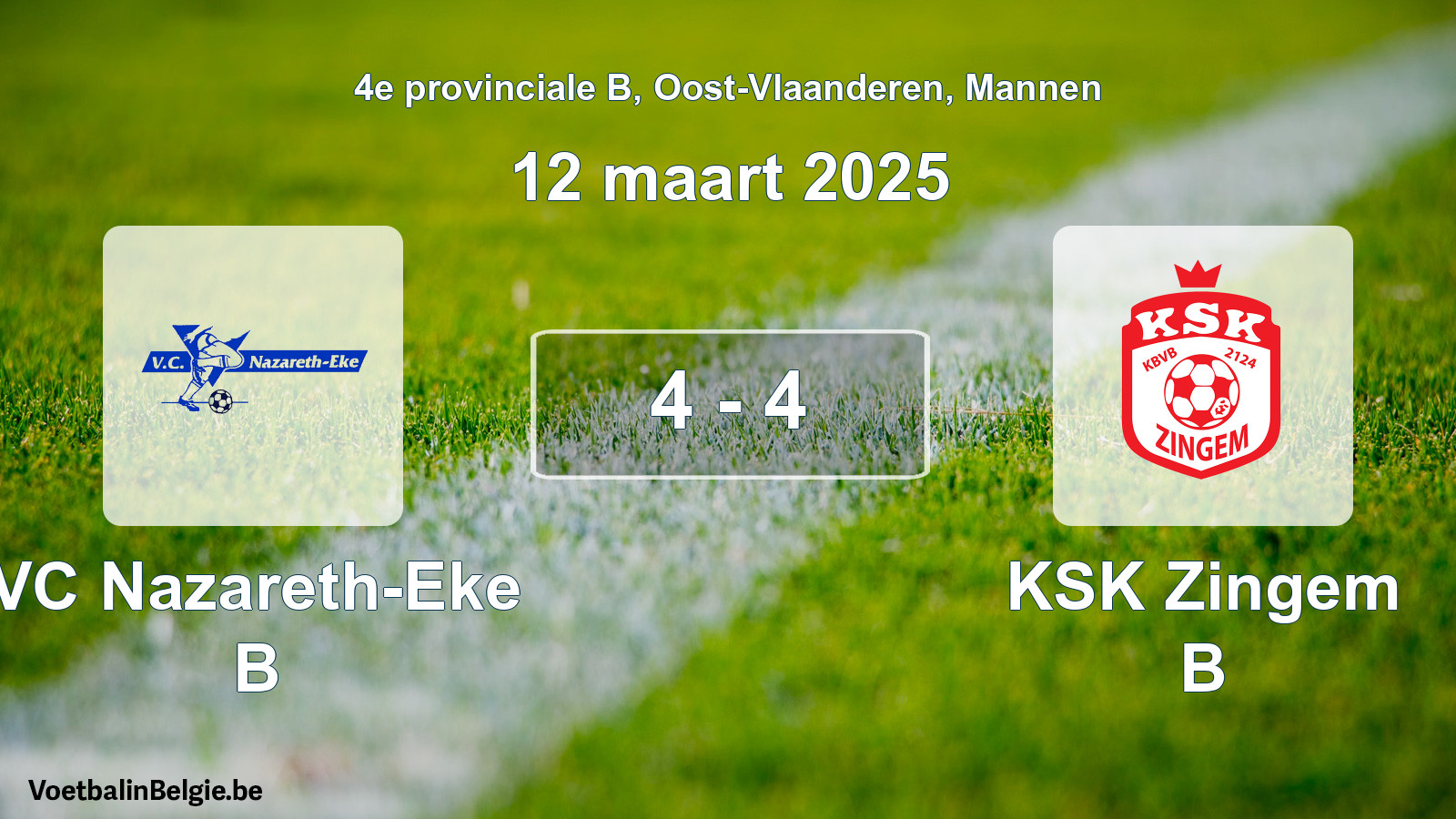 Gespeelde wedstrijd mannenvoetbal: VC Nazareth-Eke B - KSK Zingem B 4 - 4 (12 maart 2025)