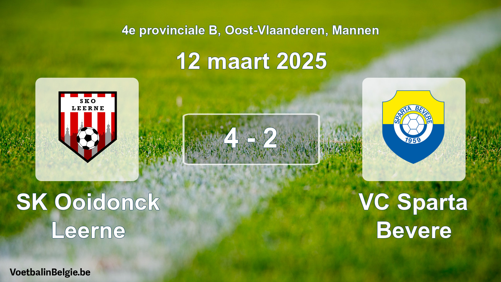 Gespeelde wedstrijd mannenvoetbal: SK Ooidonck Leerne - VC Sparta Bevere 4 - 2 (12 maart 2025)