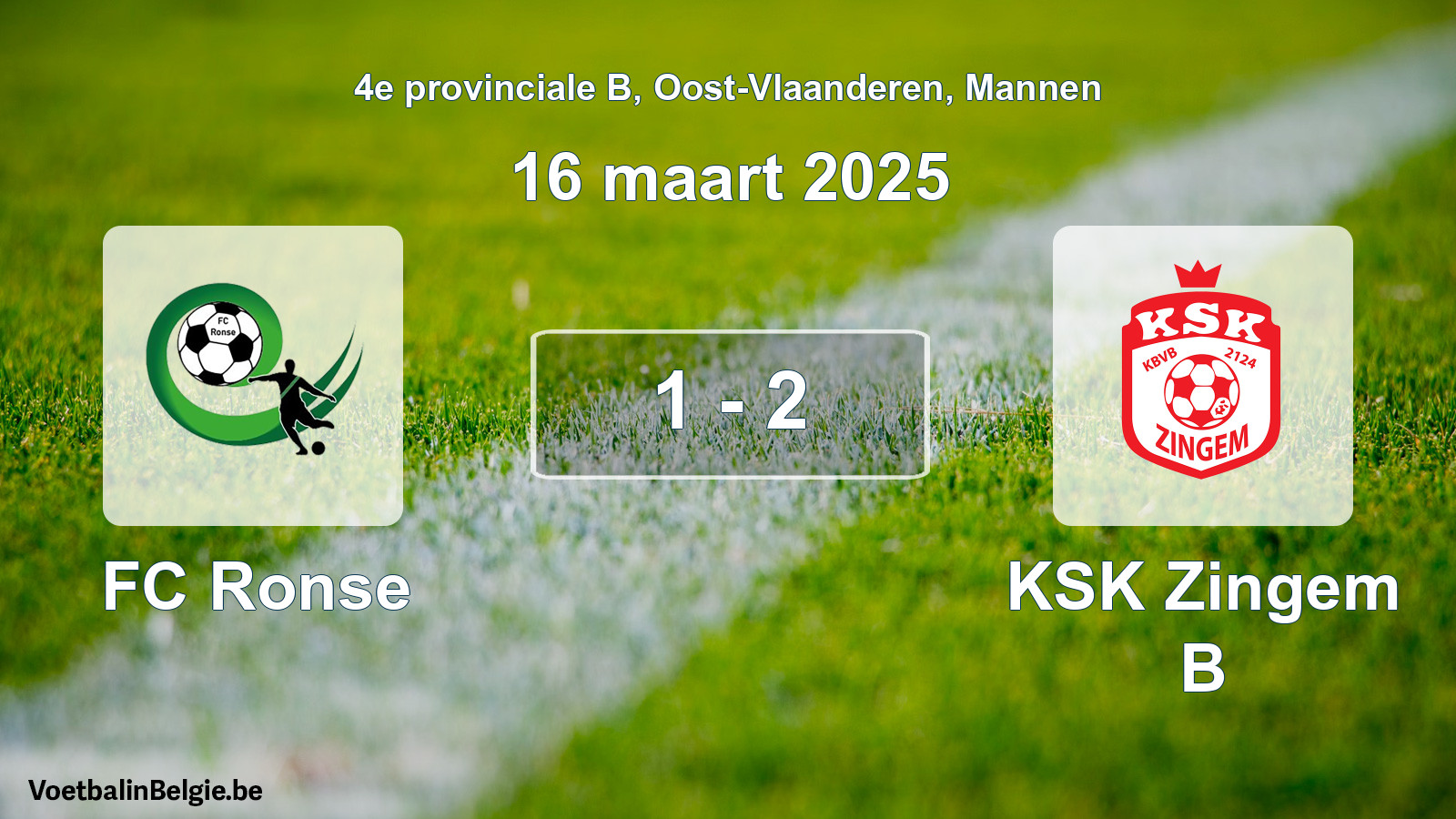 Gespeelde wedstrijd mannenvoetbal: FC Ronse - KSK Zingem B 1 - 2 (16 maart 2025)