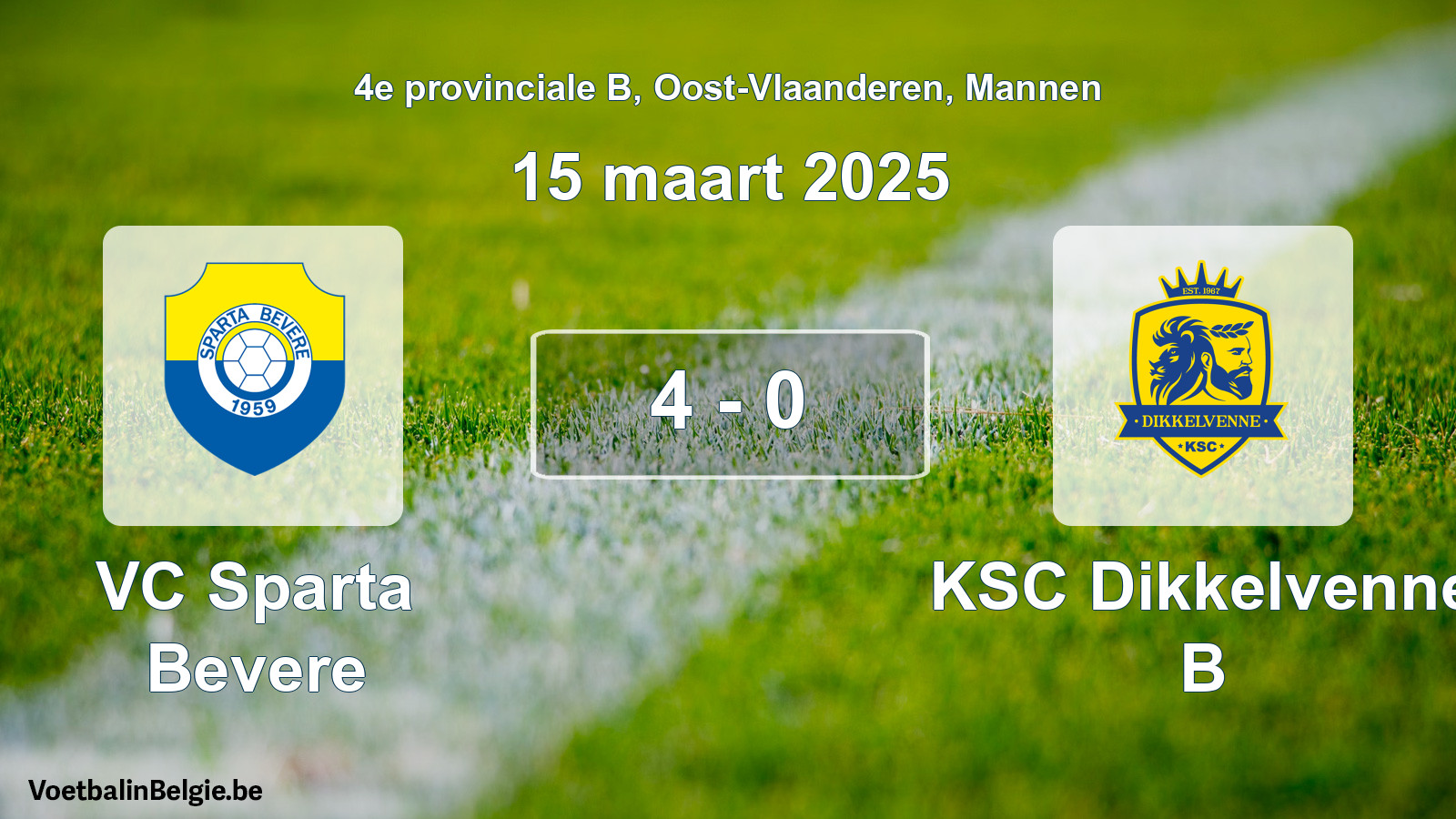 Gespeelde wedstrijd mannenvoetbal: VC Sparta Bevere - KSC Dikkelvenne B 4 - 0 (15 maart 2025)