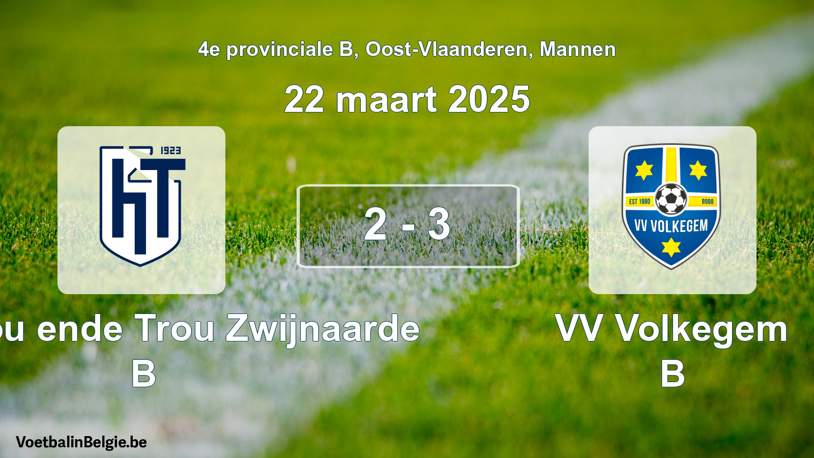 Gespeelde wedstrijd mannenvoetbal: KVV Hou ende Trou Zwijnaarde B - VV Volkegem B 2 - 3 (22 maart 2025)