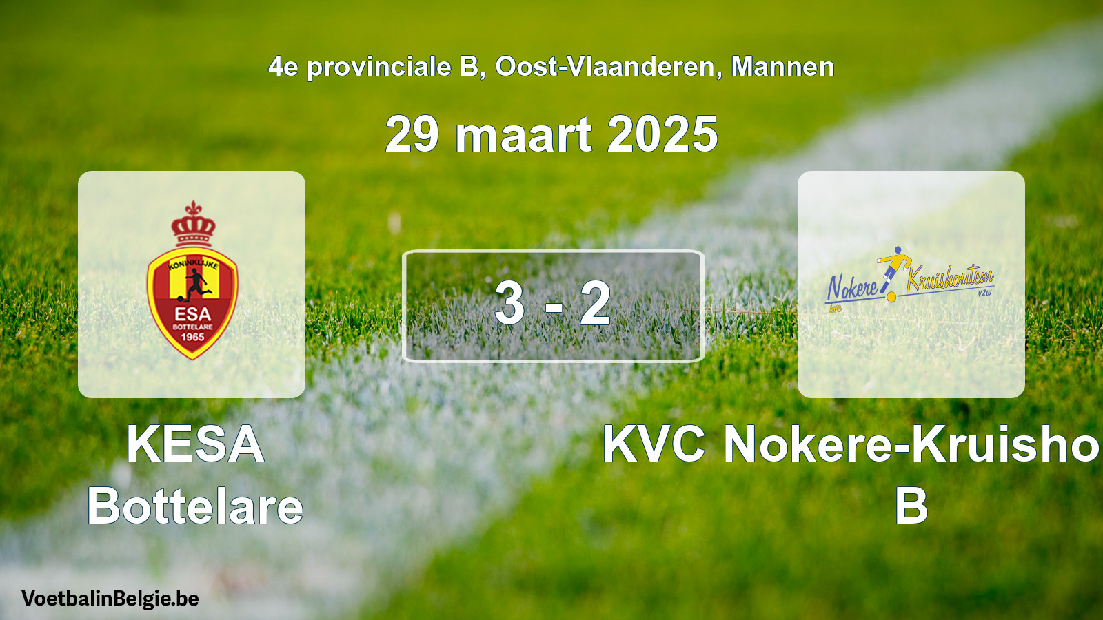 Played match men football: KESA Bottelare - KVC Nokere-Kruishoutem B 3 - 2 (29 March 2025)