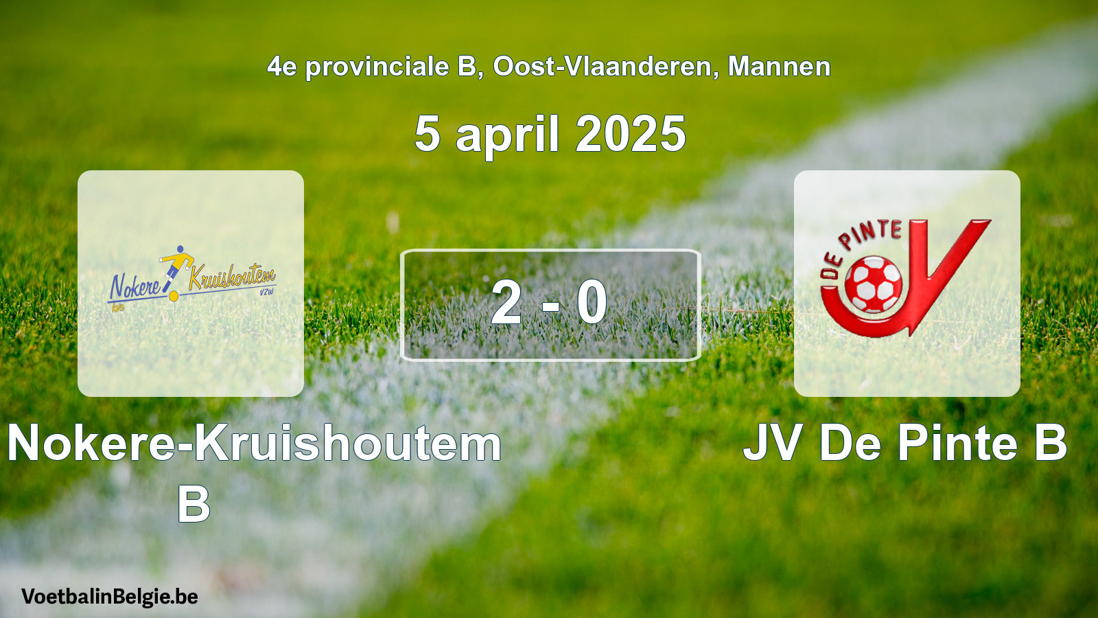 Gespeelde wedstrijd mannenvoetbal: KVC Nokere-Kruishoutem B - JV De Pinte B 2 - 0 (5 april 2025)