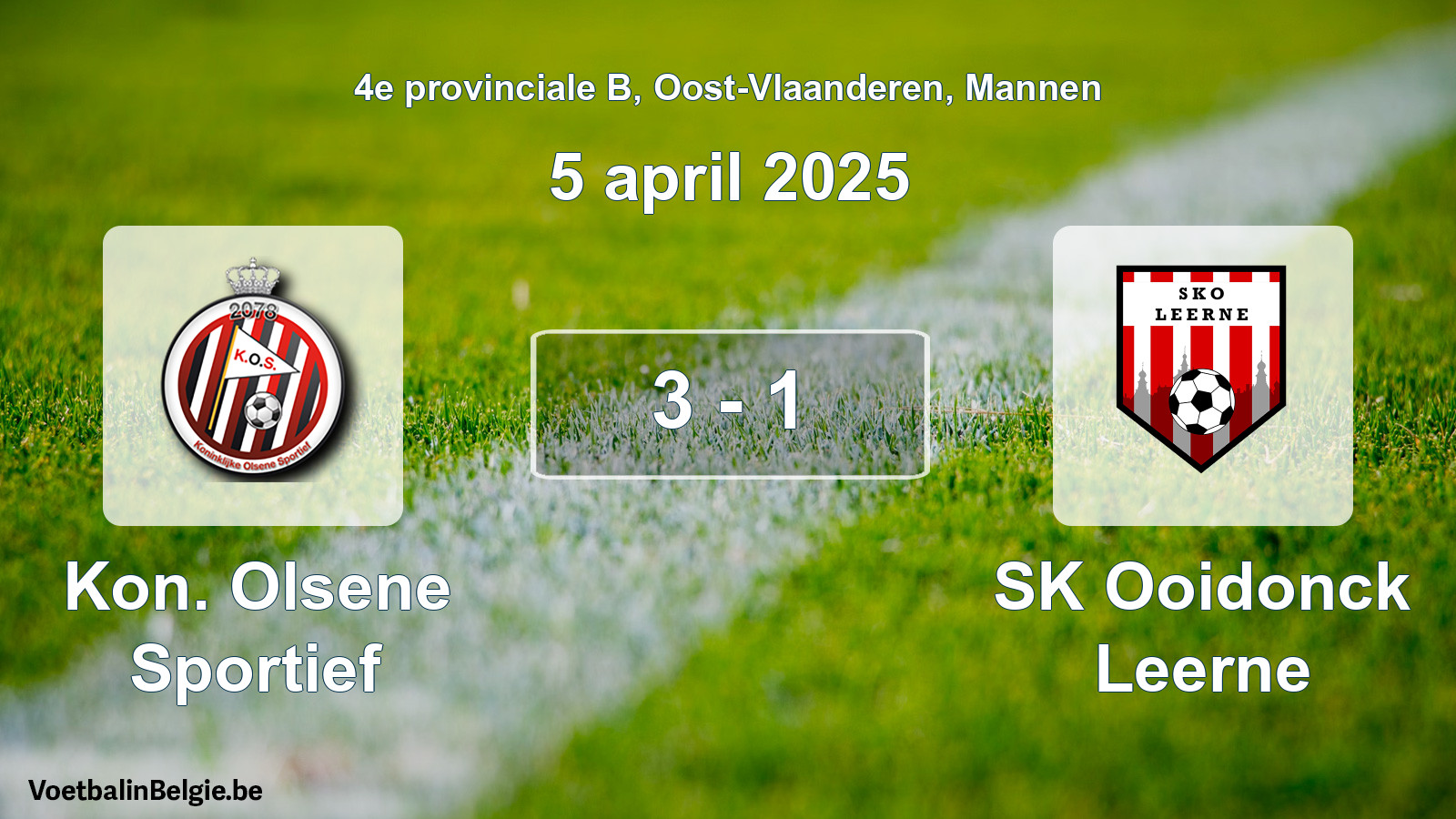 Gespieltes Spiel männer-Fußball: Kon. Olsene Sportief - SK Ooidonck Leerne 3 - 1 (5 April 2025)