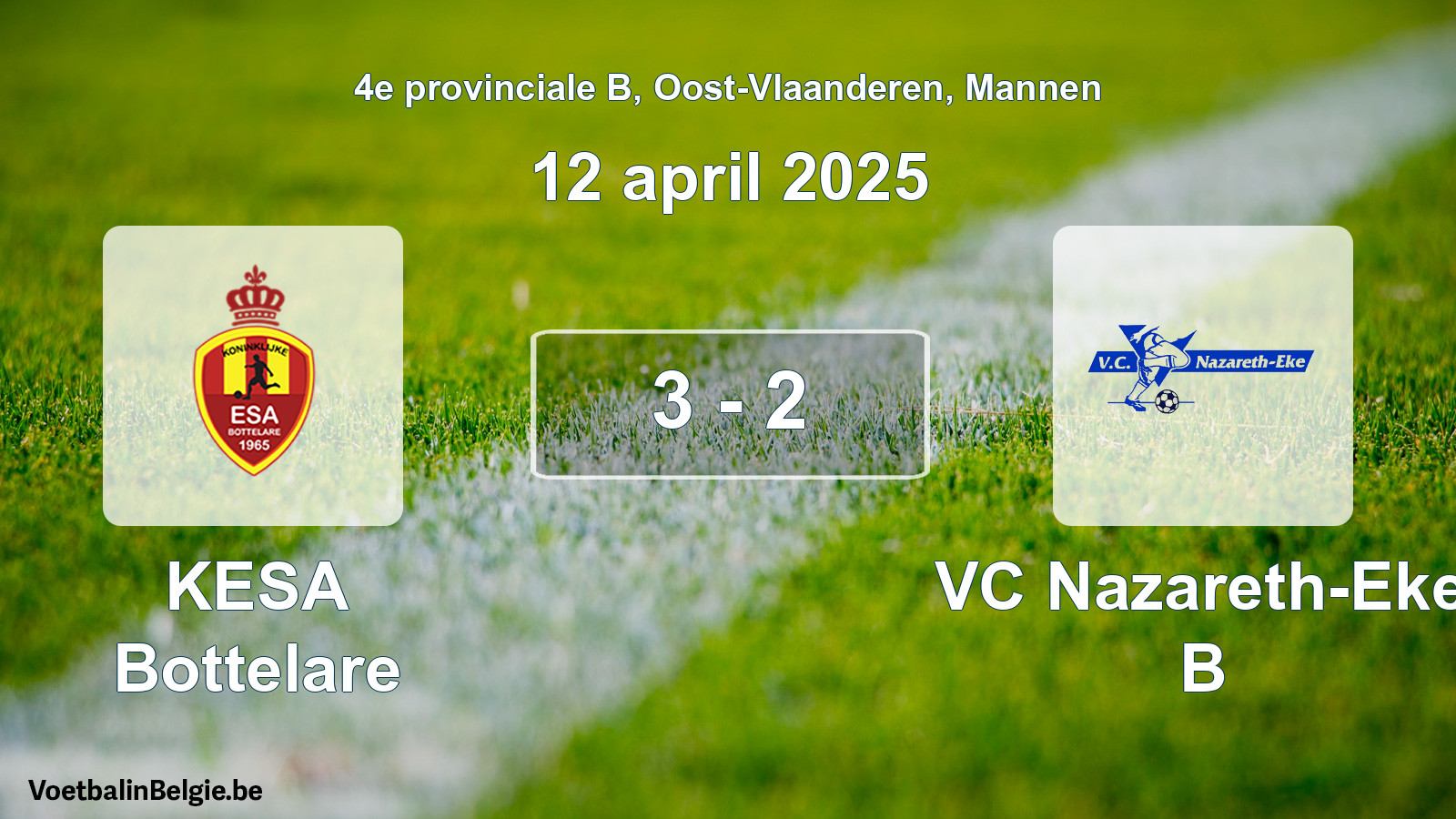 Gespeelde wedstrijd mannenvoetbal: KESA Bottelare - VC Nazareth-Eke B 3 - 2 (12 april 2025)