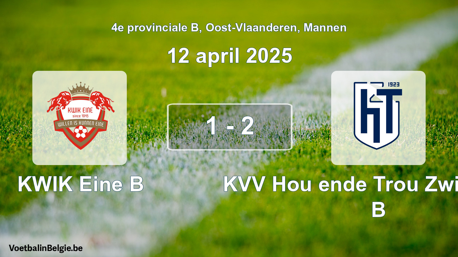 Gespeelde wedstrijd mannenvoetbal: KWIK Eine B - KVV Hou ende Trou Zwijnaarde B 1 - 2 (12 april 2025)