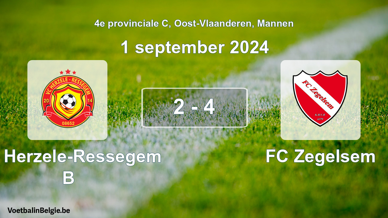 Gespeelde wedstrijd mannenvoetbal: VC Herzele-Ressegem B - FC Zegelsem 2 - 4 (1 september 2024)