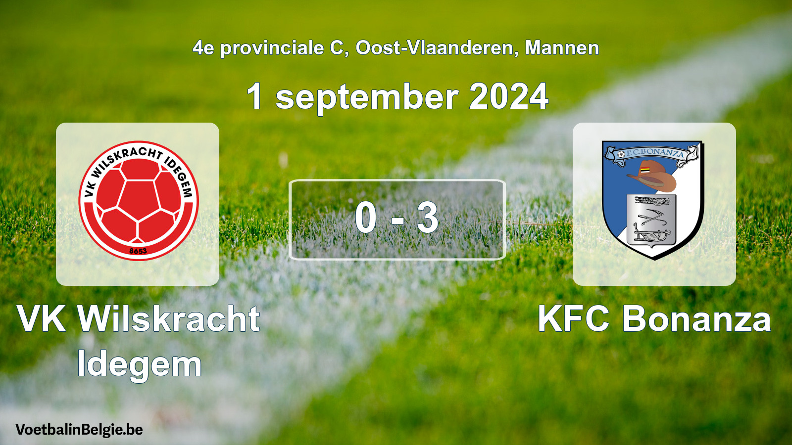 Gespeelde wedstrijd mannenvoetbal: VK Wilskracht Idegem - KFC Bonanza 0 - 3 (1 september 2024)