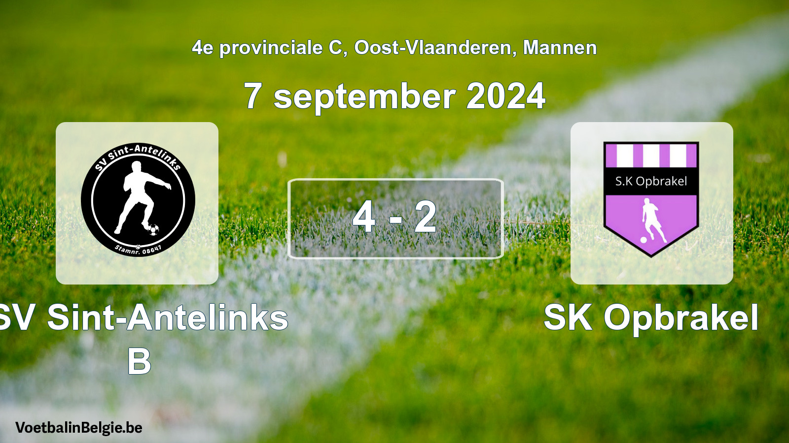 Gespeelde wedstrijd mannenvoetbal: SV Sint-Antelinks B - SK Opbrakel 4 - 2 (7 september 2024)