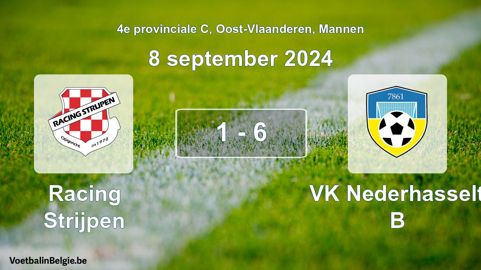 Gespeelde wedstrijd mannenvoetbal: Racing Strijpen - VK Nederhasselt B 1 - 6 (8 september 2024)