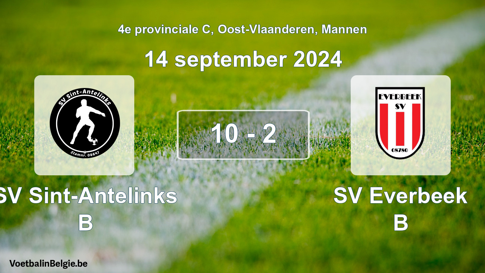 Gespeelde wedstrijd mannenvoetbal: SV Sint-Antelinks B - SV Everbeek B 10 - 2 (14 september 2024)