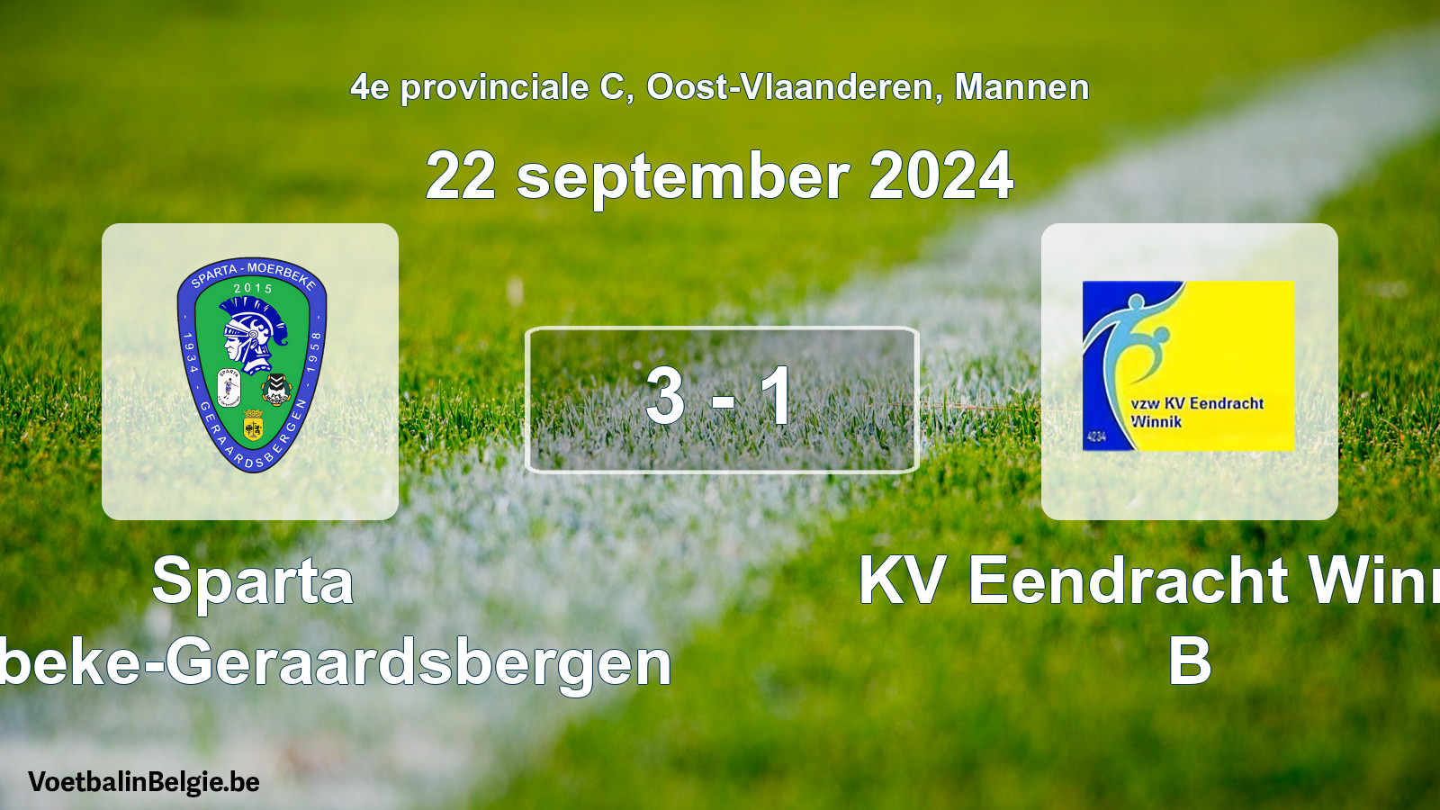 Played match men football: Sparta Moerbeke-Geraardsbergen - KV Eendracht Winnik B 3 - 1 (22 September 2024)