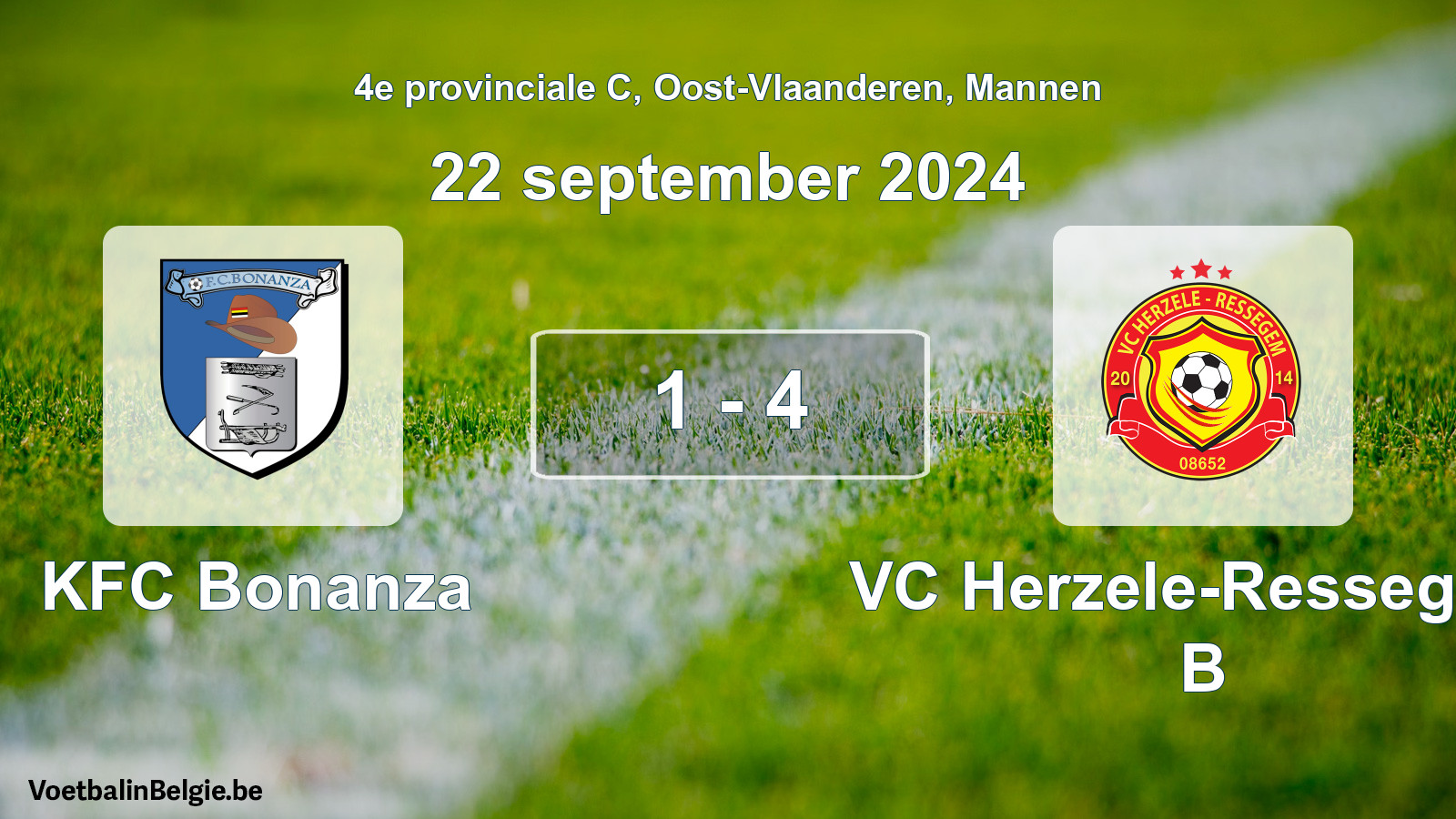 Gespeelde wedstrijd mannenvoetbal: KFC Bonanza - VC Herzele-Ressegem B 1 - 4 (22 september 2024)