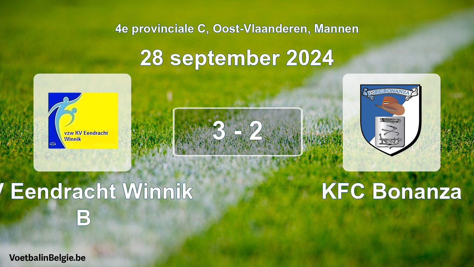 Gespeelde wedstrijd mannenvoetbal: KV Eendracht Winnik B - KFC Bonanza 3 - 2 (28 september 2024)