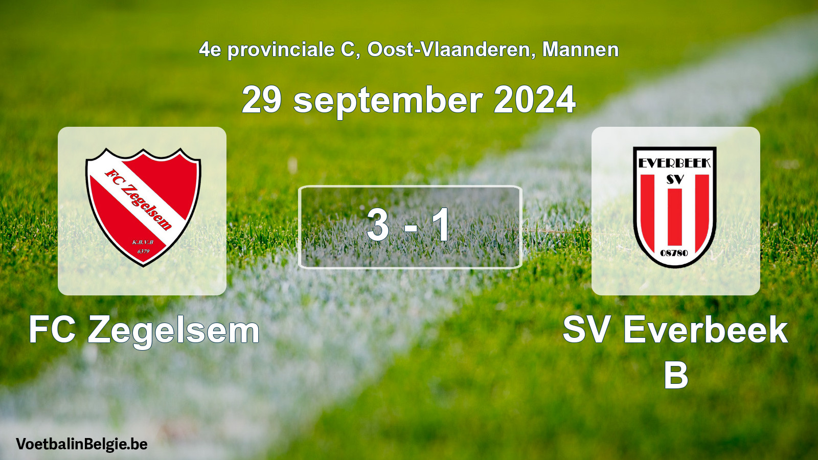 Gespeelde wedstrijd mannenvoetbal: FC Zegelsem - SV Everbeek B 3 - 1 (29 september 2024)