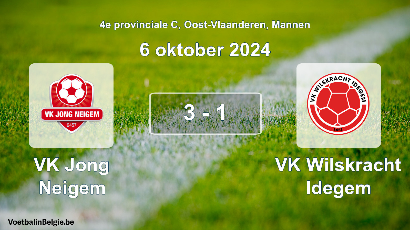 Gespeelde wedstrijd mannenvoetbal: VK Jong Neigem - VK Wilskracht Idegem 3 - 1 (6 oktober 2024)