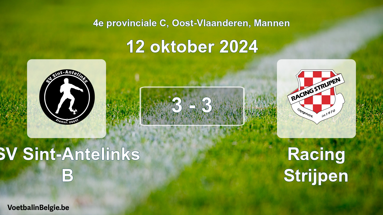 Gespeelde wedstrijd mannenvoetbal: SV Sint-Antelinks B - Racing Strijpen 3 - 3 (12 oktober 2024)