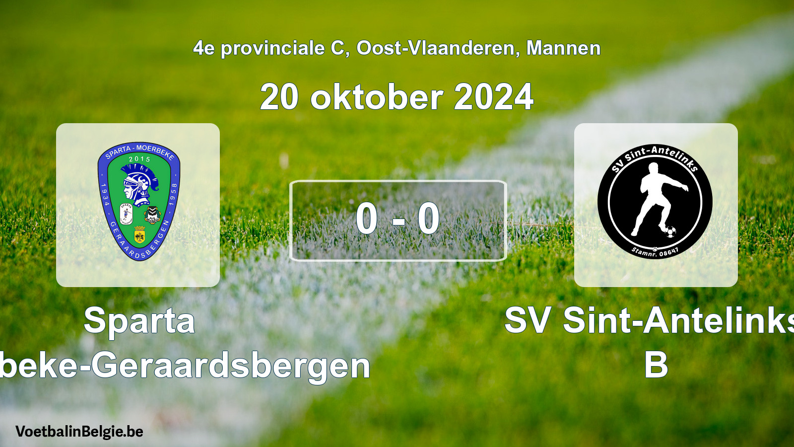 Gespeelde wedstrijd mannenvoetbal: Sparta Moerbeke-Geraardsbergen - SV Sint-Antelinks B 0 - 0 (20 oktober 2024)