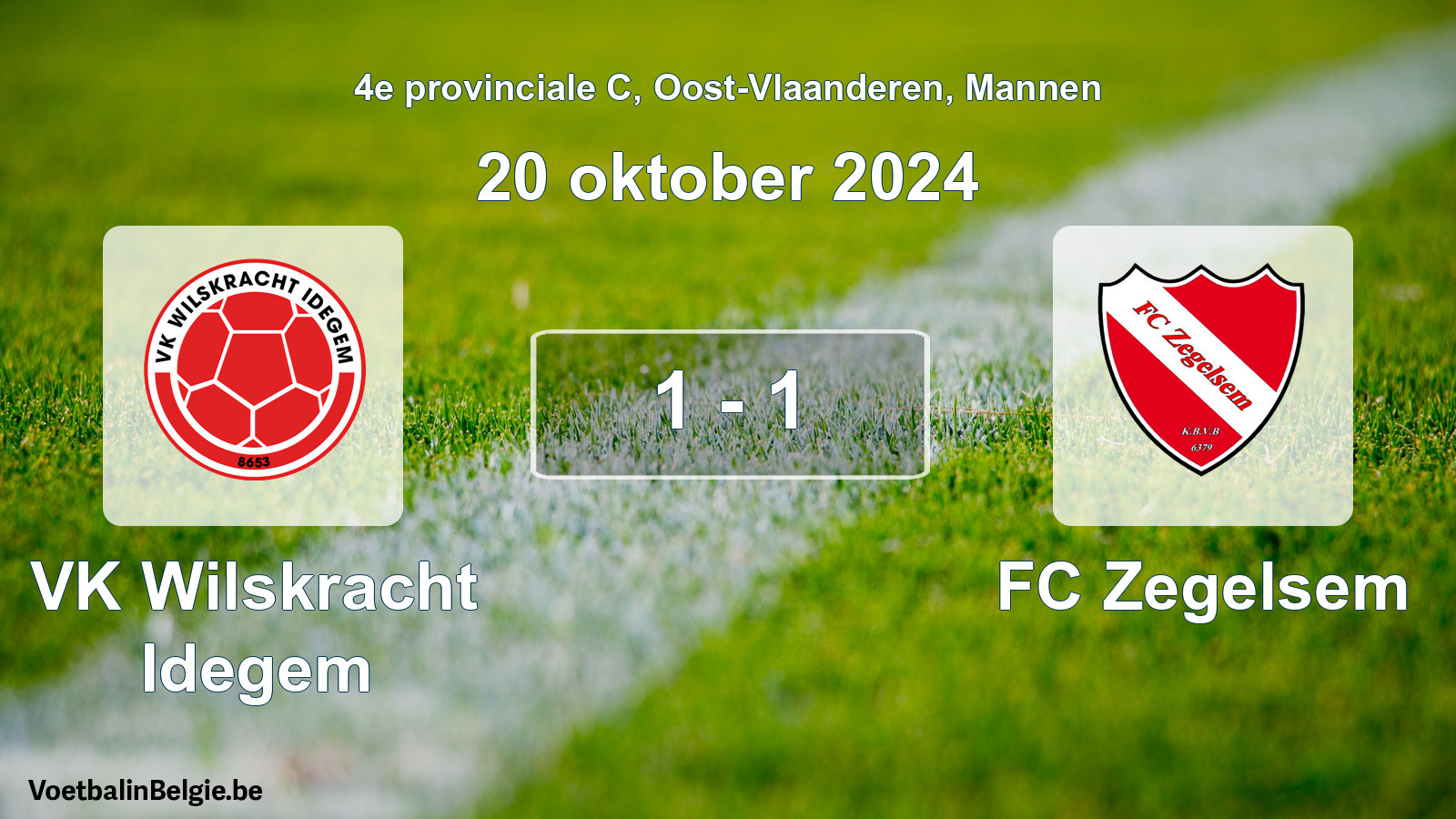 Gespeelde wedstrijd mannenvoetbal: VK Wilskracht Idegem - FC Zegelsem 1 - 1 (20 oktober 2024)