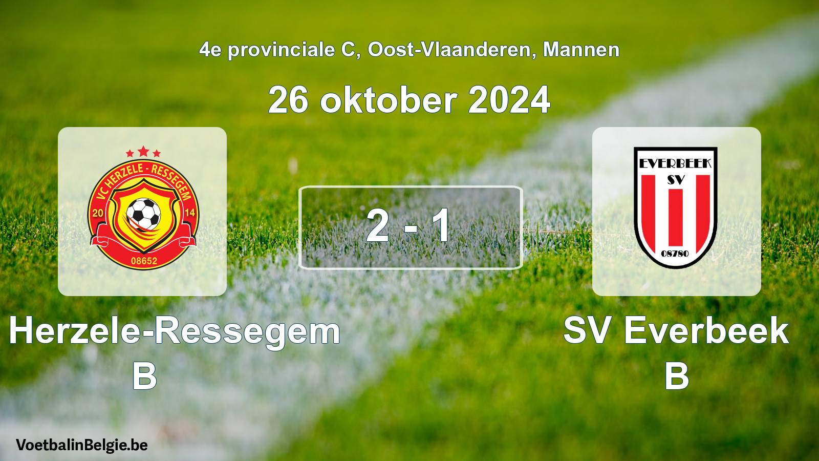 Gespeelde wedstrijd mannenvoetbal: VC Herzele-Ressegem B - SV Everbeek B 2 - 1 (26 oktober 2024)