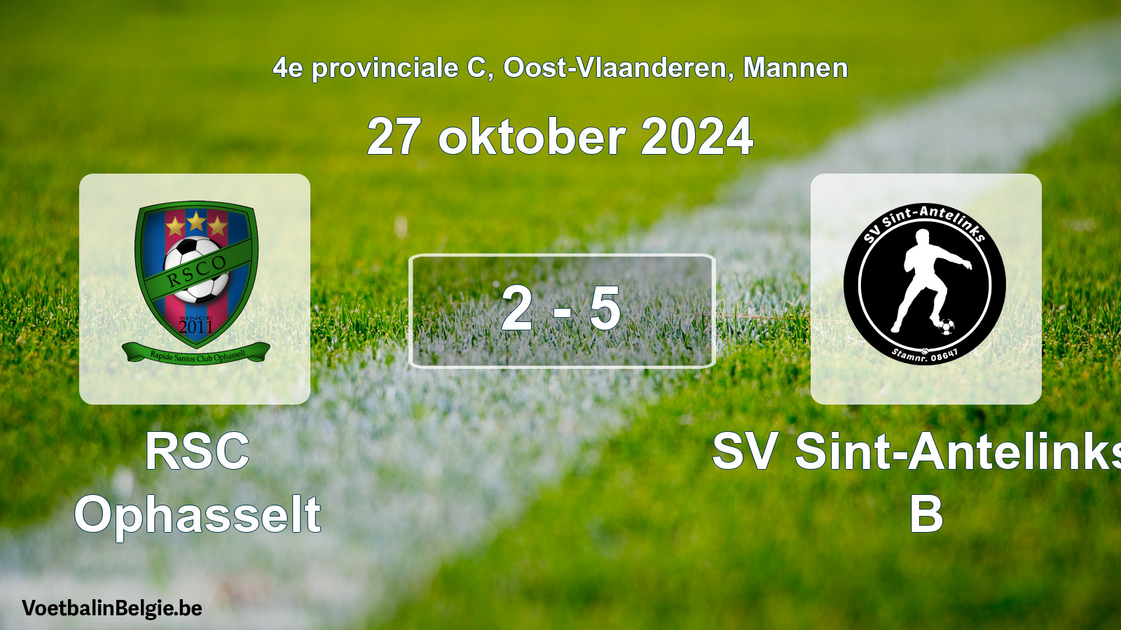 Gespeelde wedstrijd mannenvoetbal: RSC Ophasselt - SV Sint-Antelinks B 2 - 5 (27 oktober 2024)
