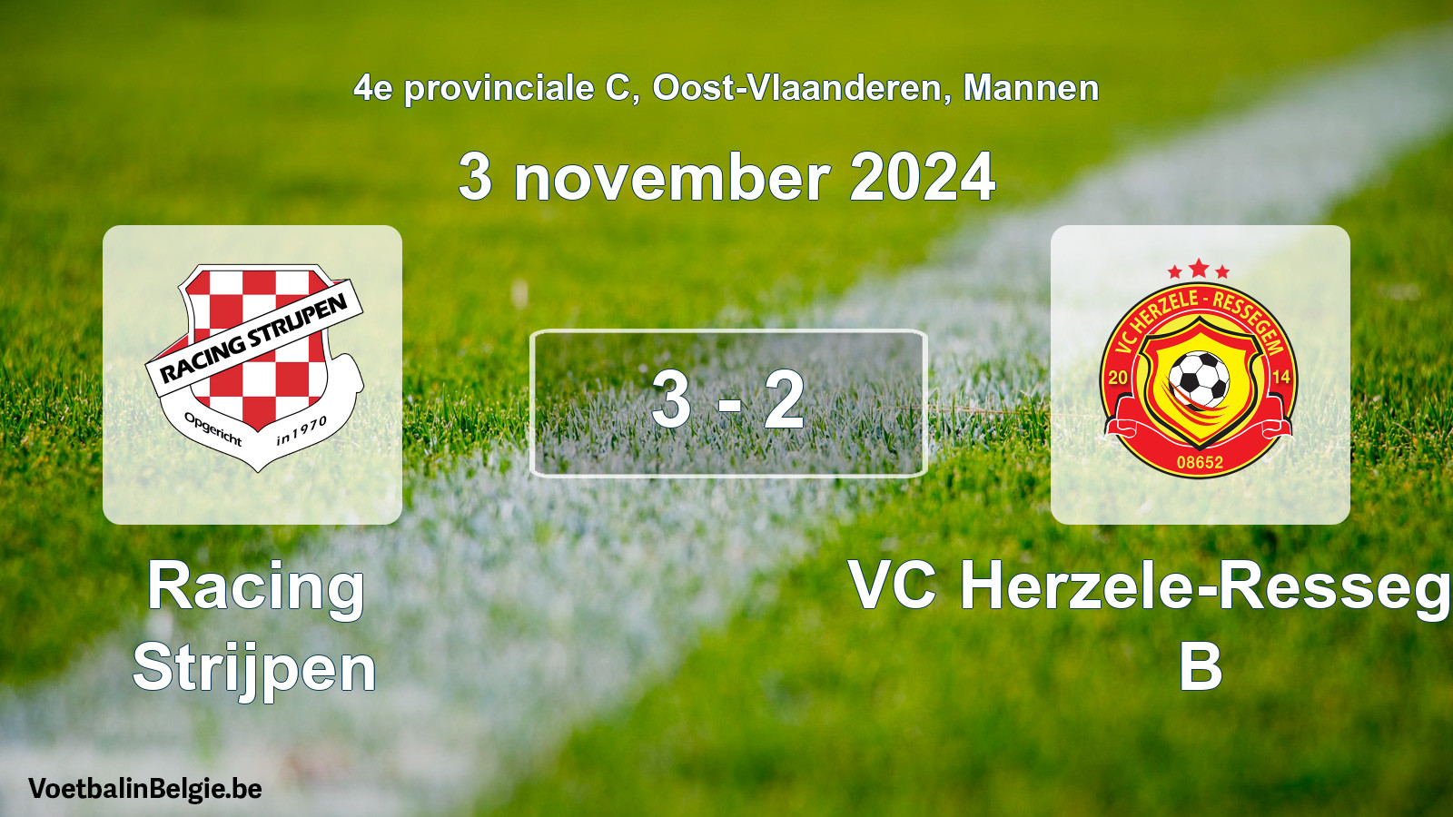 Gespeelde wedstrijd mannenvoetbal: Racing Strijpen - VC Herzele-Ressegem B 3 - 2 (3 november 2024)