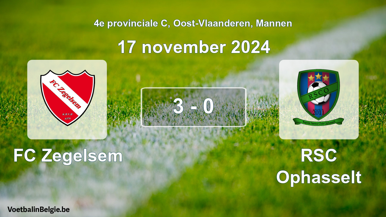 Gespeelde wedstrijd mannenvoetbal: FC Zegelsem - RSC Ophasselt 3 - 0 (17 november 2024)