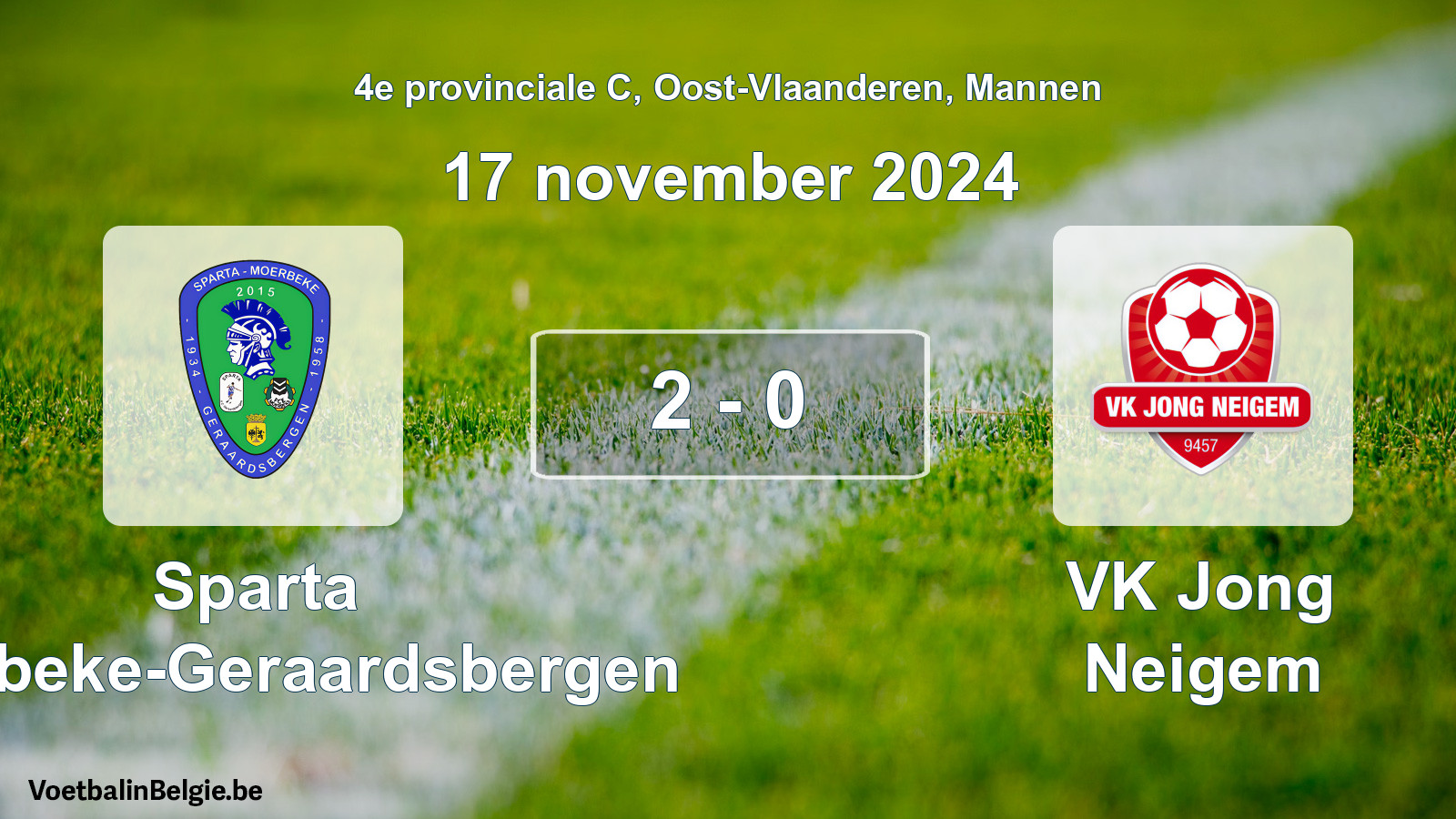 Gespeelde wedstrijd mannenvoetbal: Sparta Moerbeke-Geraardsbergen - VK Jong Neigem 2 - 0 (17 november 2024)