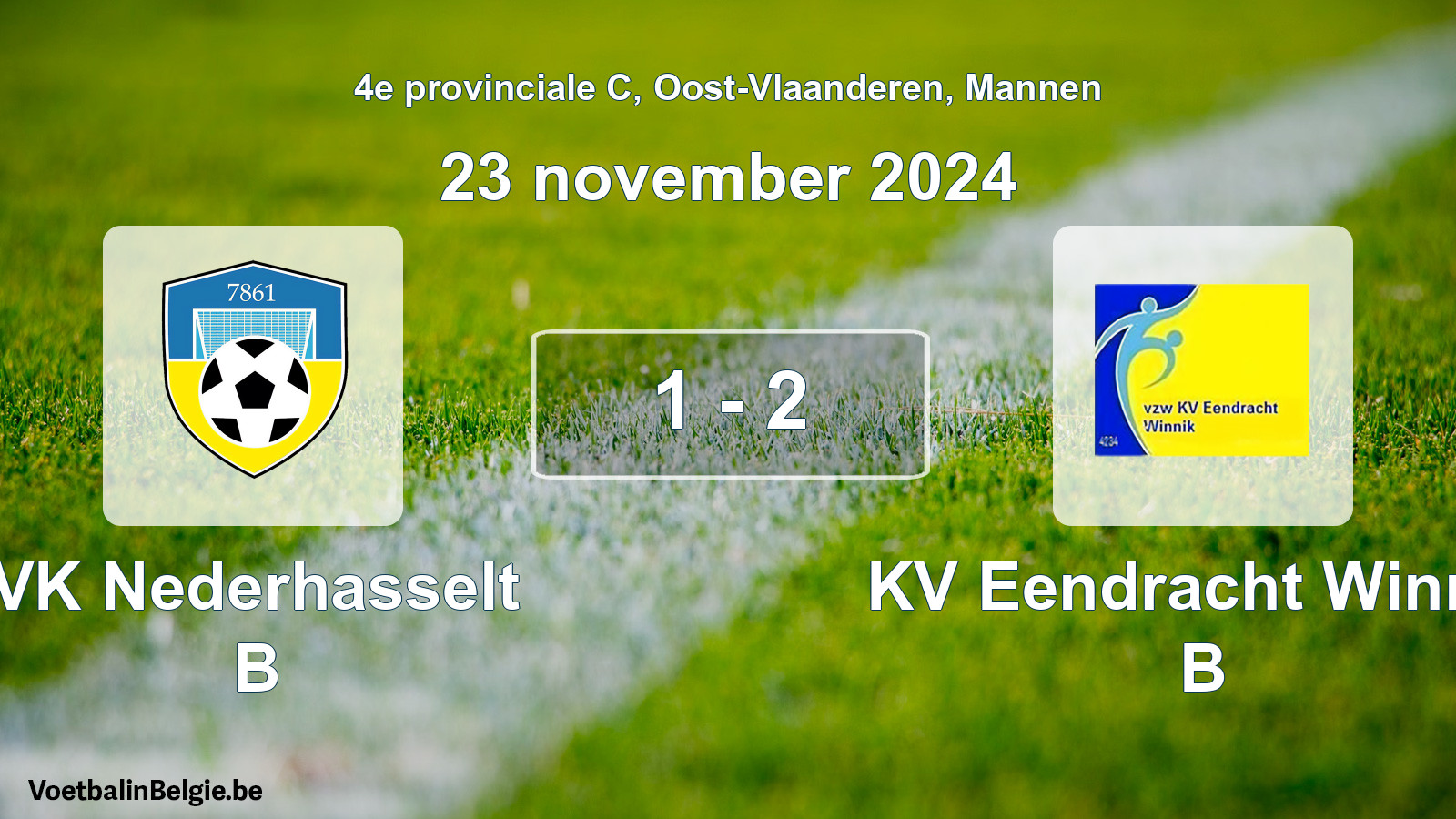 Gespeelde wedstrijd mannenvoetbal: VK Nederhasselt B - KV Eendracht Winnik B 1 - 2 (23 november 2024)