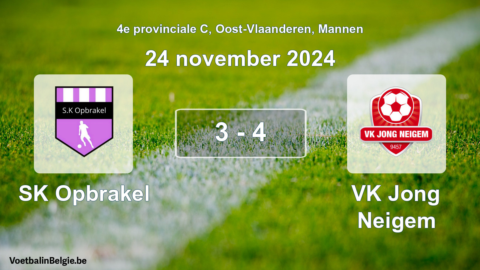 Gespeelde wedstrijd mannenvoetbal: SK Opbrakel - VK Jong Neigem 3 - 4 (24 november 2024)