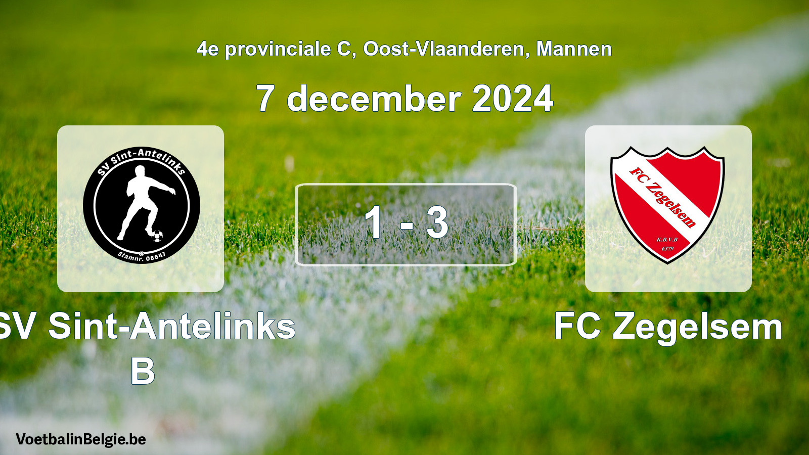 Gespeelde wedstrijd mannenvoetbal: SV Sint-Antelinks B - FC Zegelsem 1 - 3 (7 december 2024)